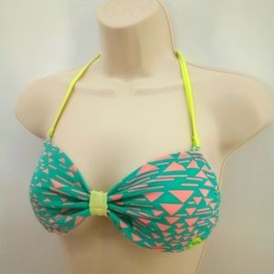 Billabong Halter Geometric Green Pink Bikini Swim Top M
